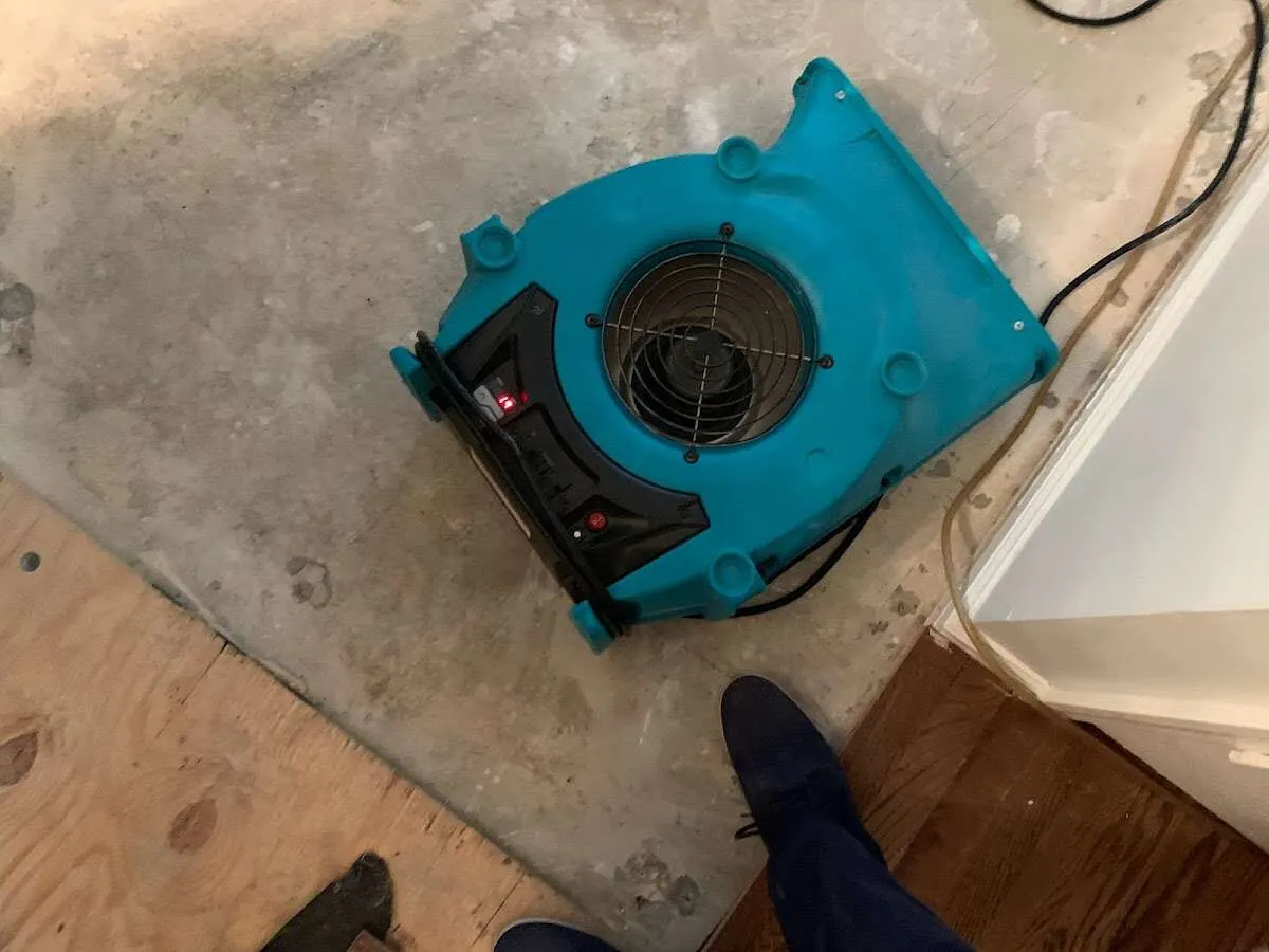 Air mover drying subfloor during Leak Detection & Repair in Warner Robins